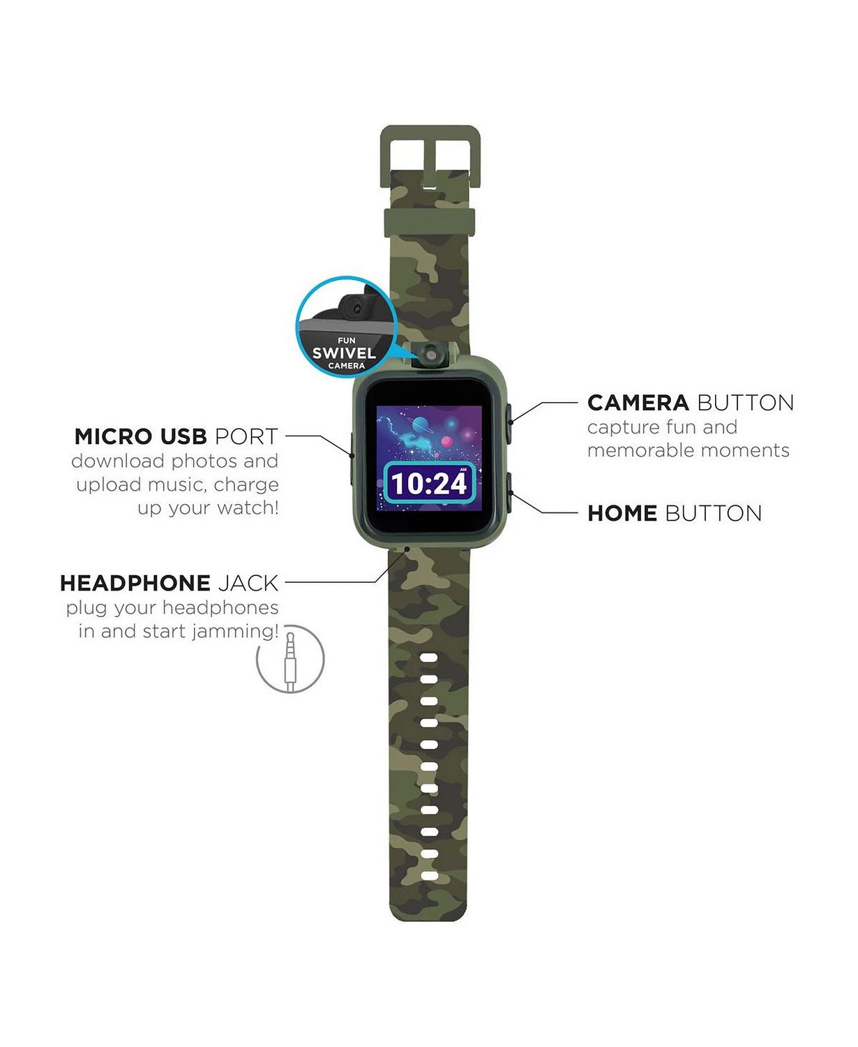 PlayZoom 2 Kids Smartwatch & Earbuds Set: Olive Camouflage Print