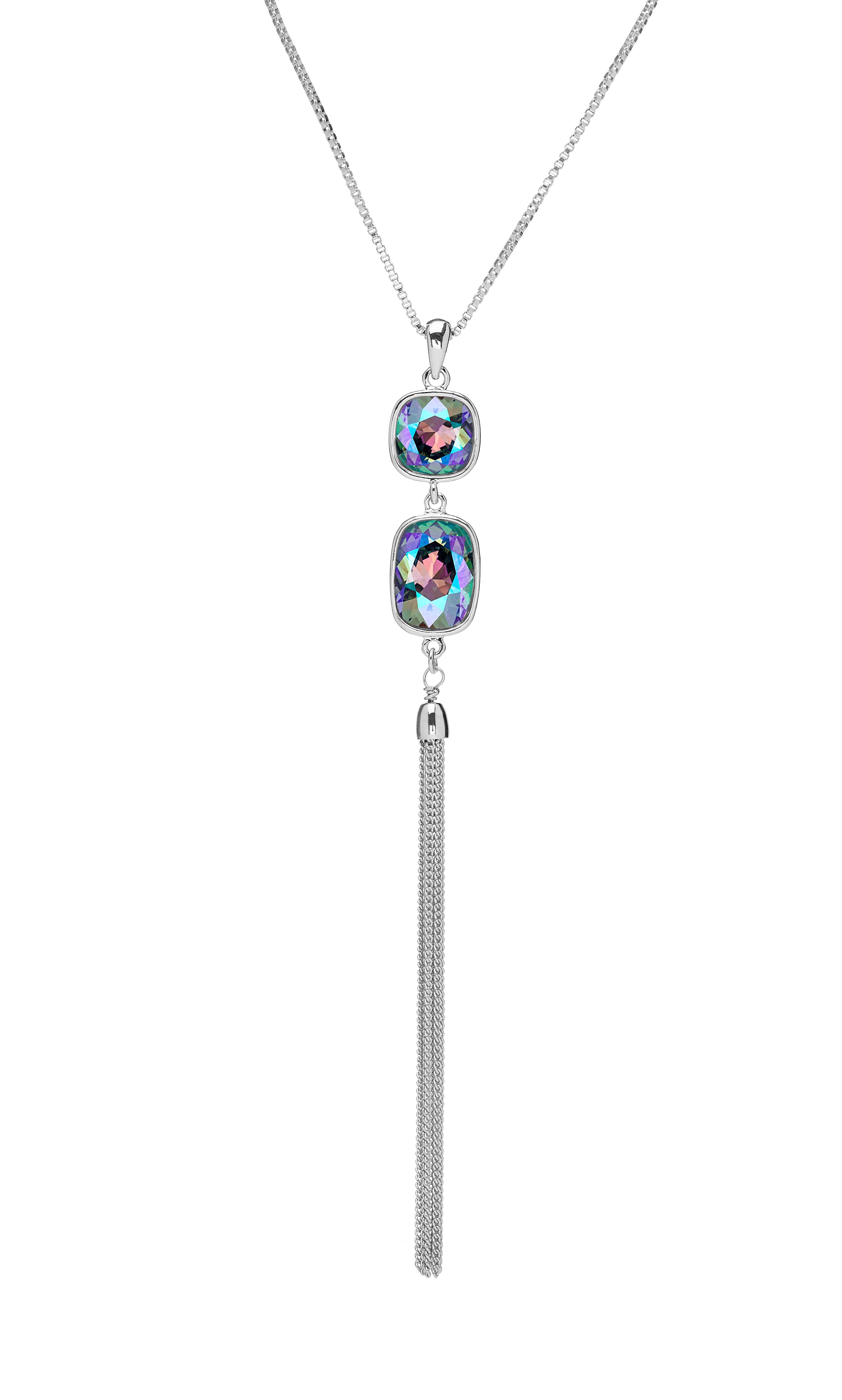 Double Crystal Tassled Pendant Necklace - Ruumur