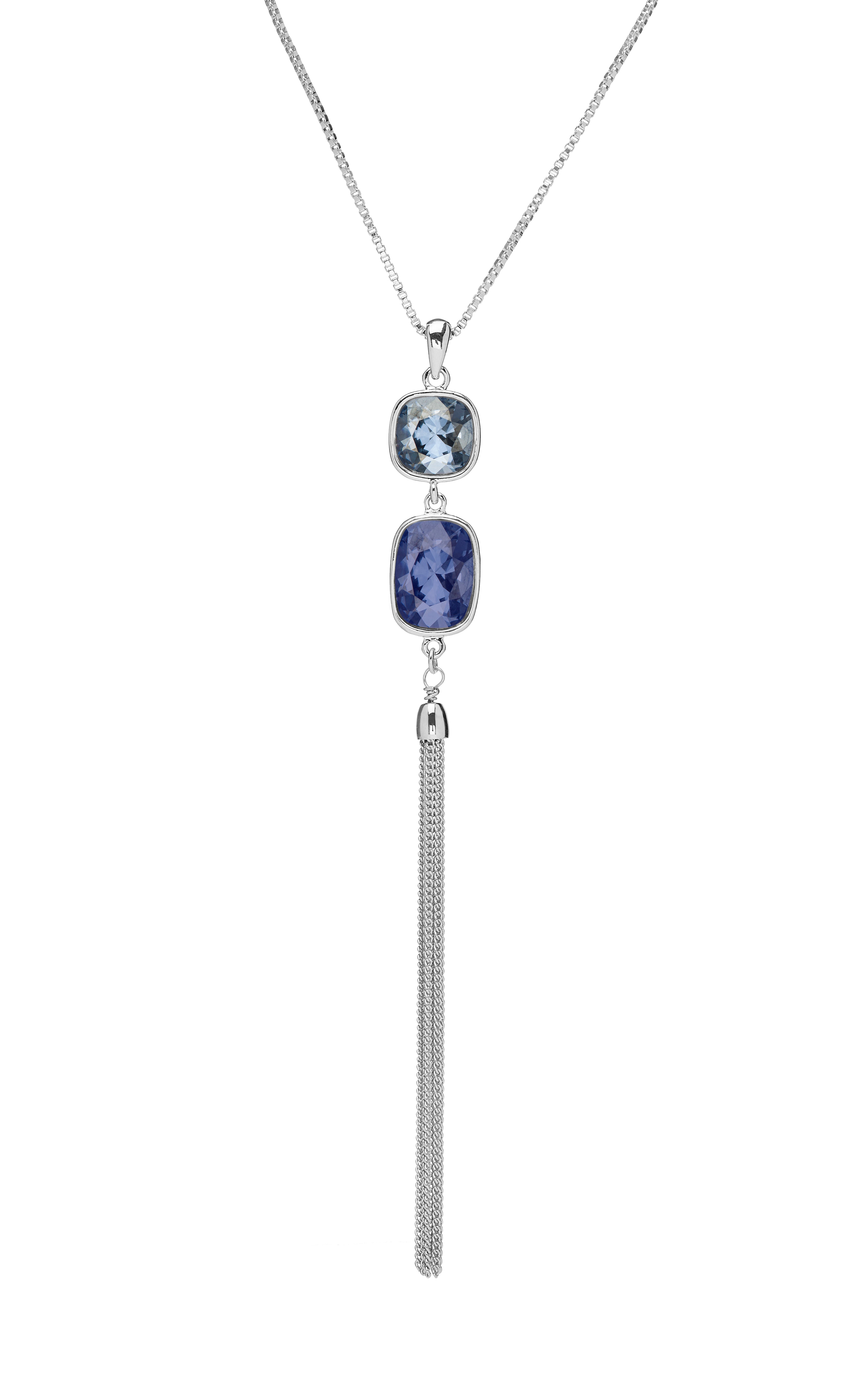 Double Crystal Tassled Pendant Necklace - Ruumur