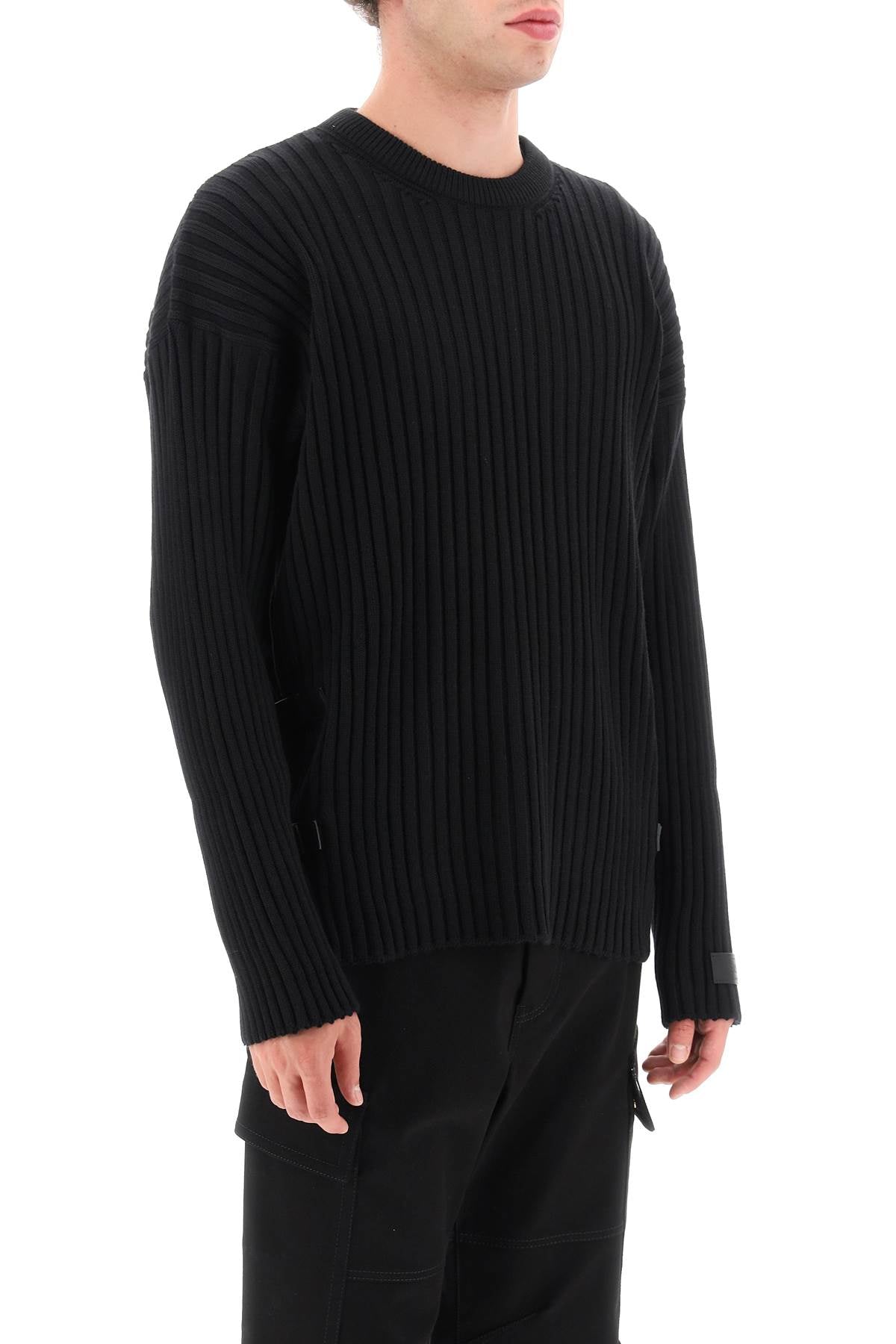 Versace Ribbed-Knit Sweater With Leather Straps