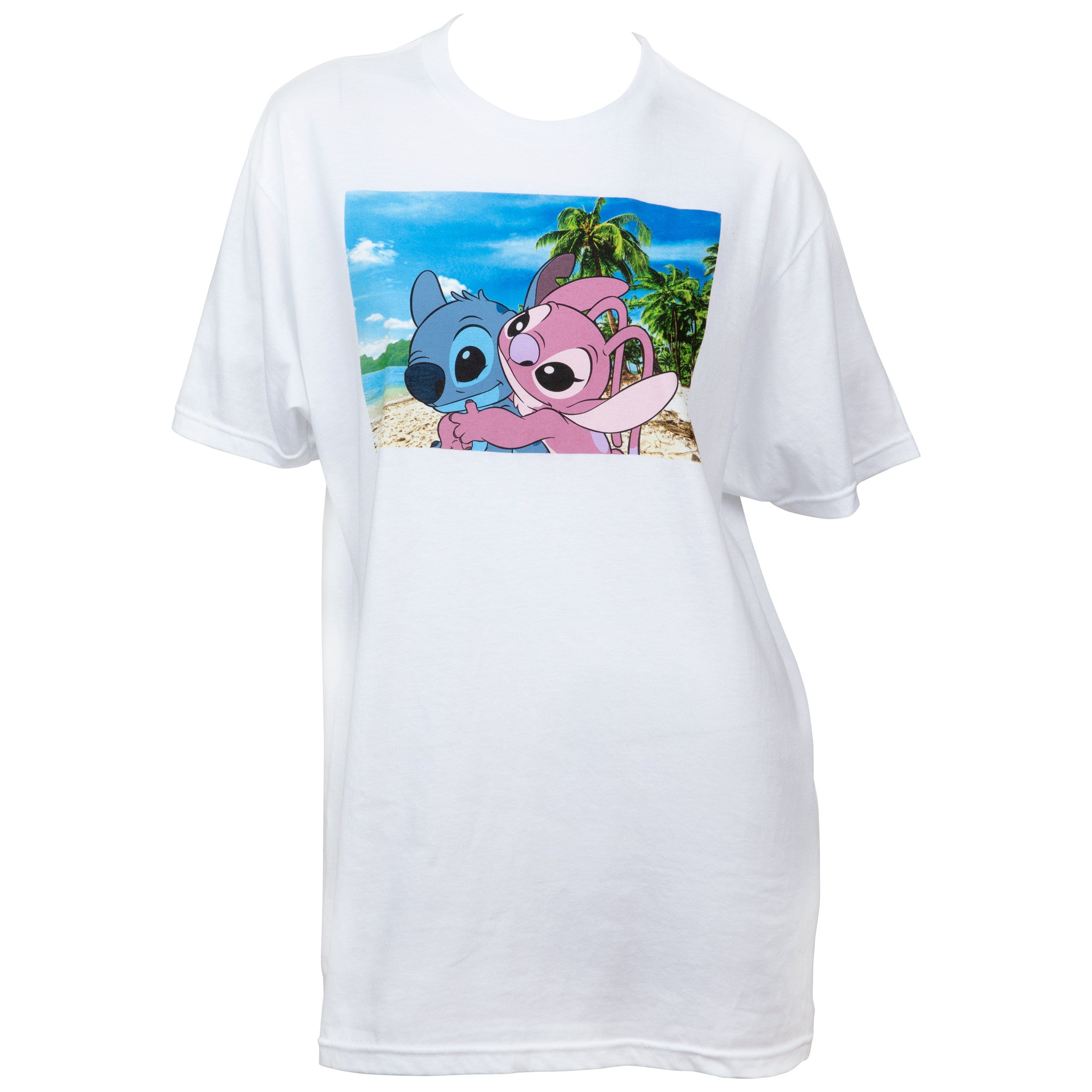 title:Disney Stitch And Angel Beach Hug T-Shirt;color:White