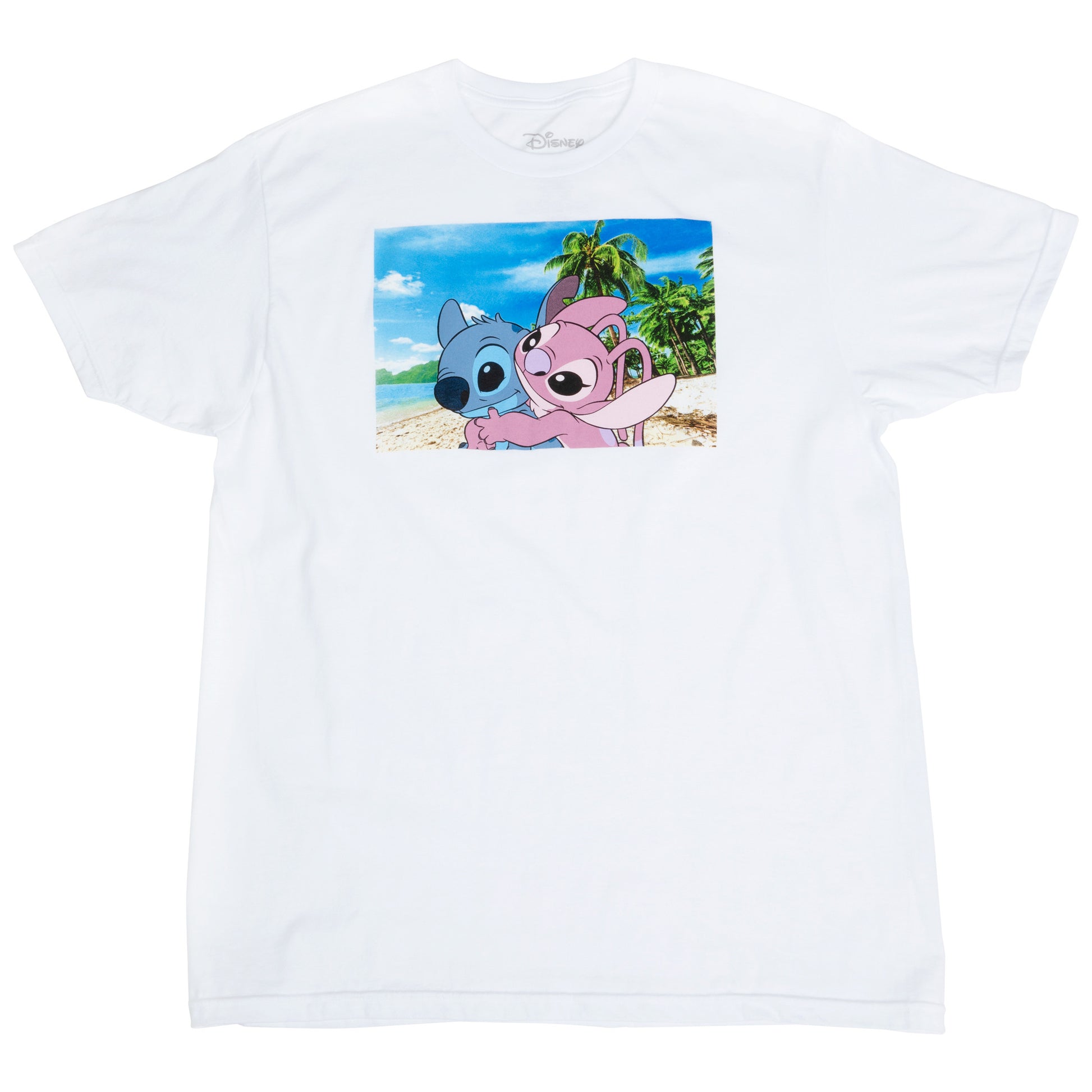 title:Disney Stitch And Angel Beach Hug T-Shirt;color:White