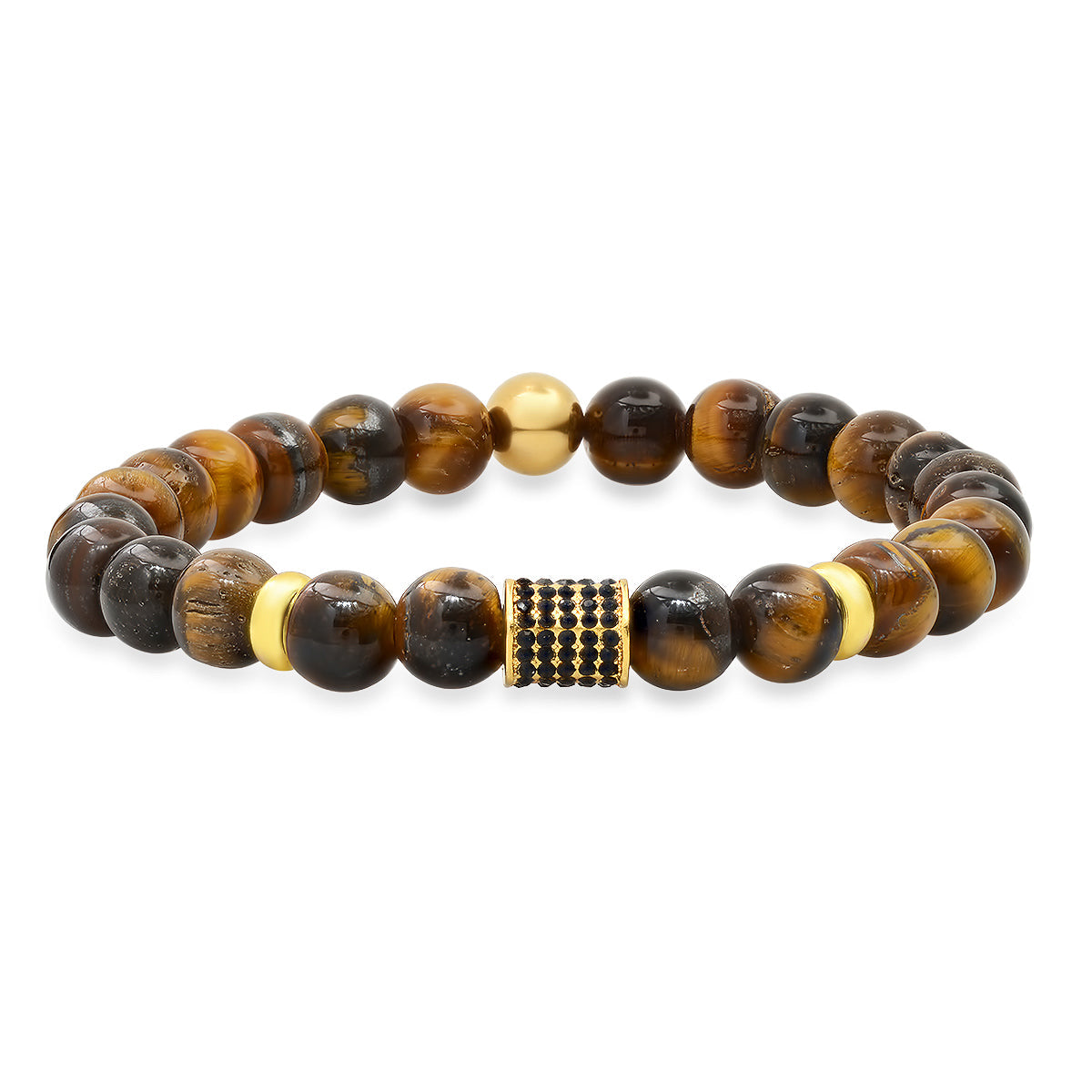 Pave Barrel Bead Tiger Eye Stretch Bracelet