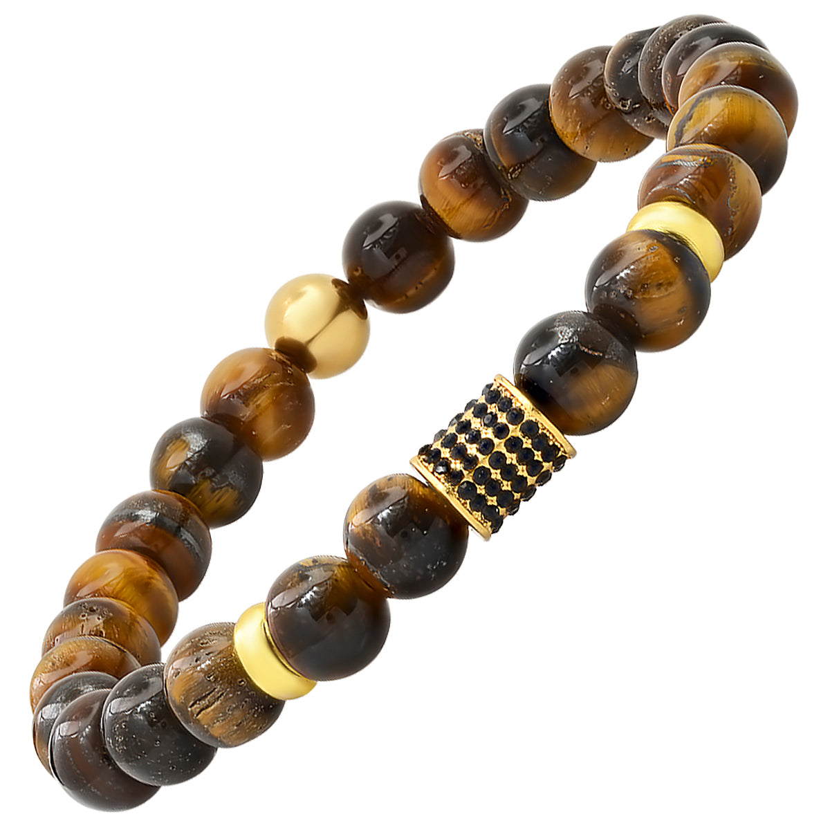 Pave Barrel Bead Tiger Eye Stretch Bracelet