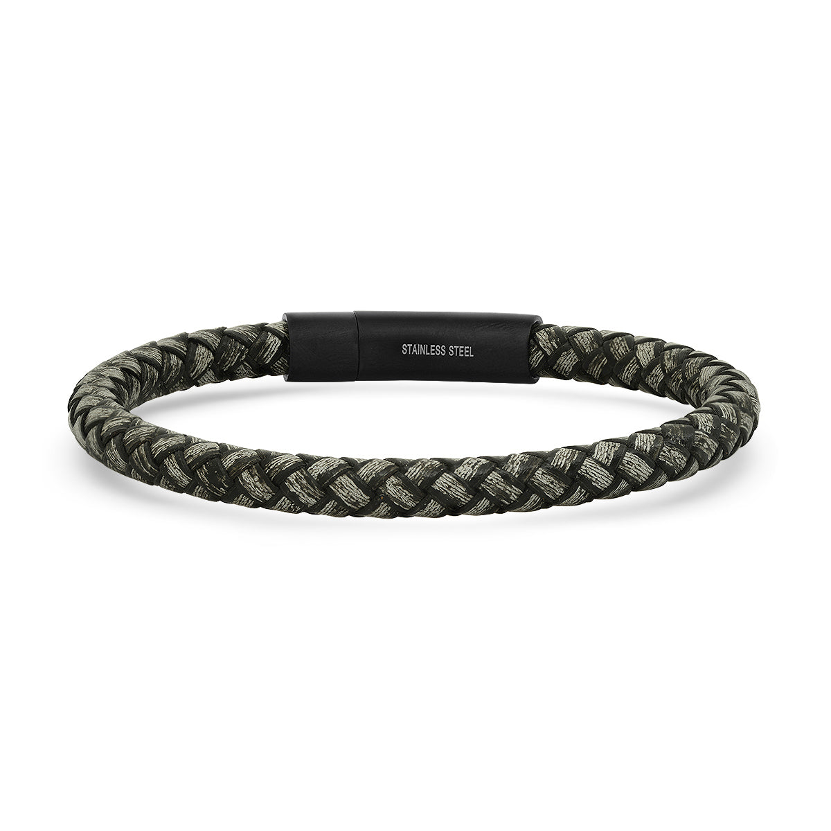 Gray Speckled Leather Braided Bracelet