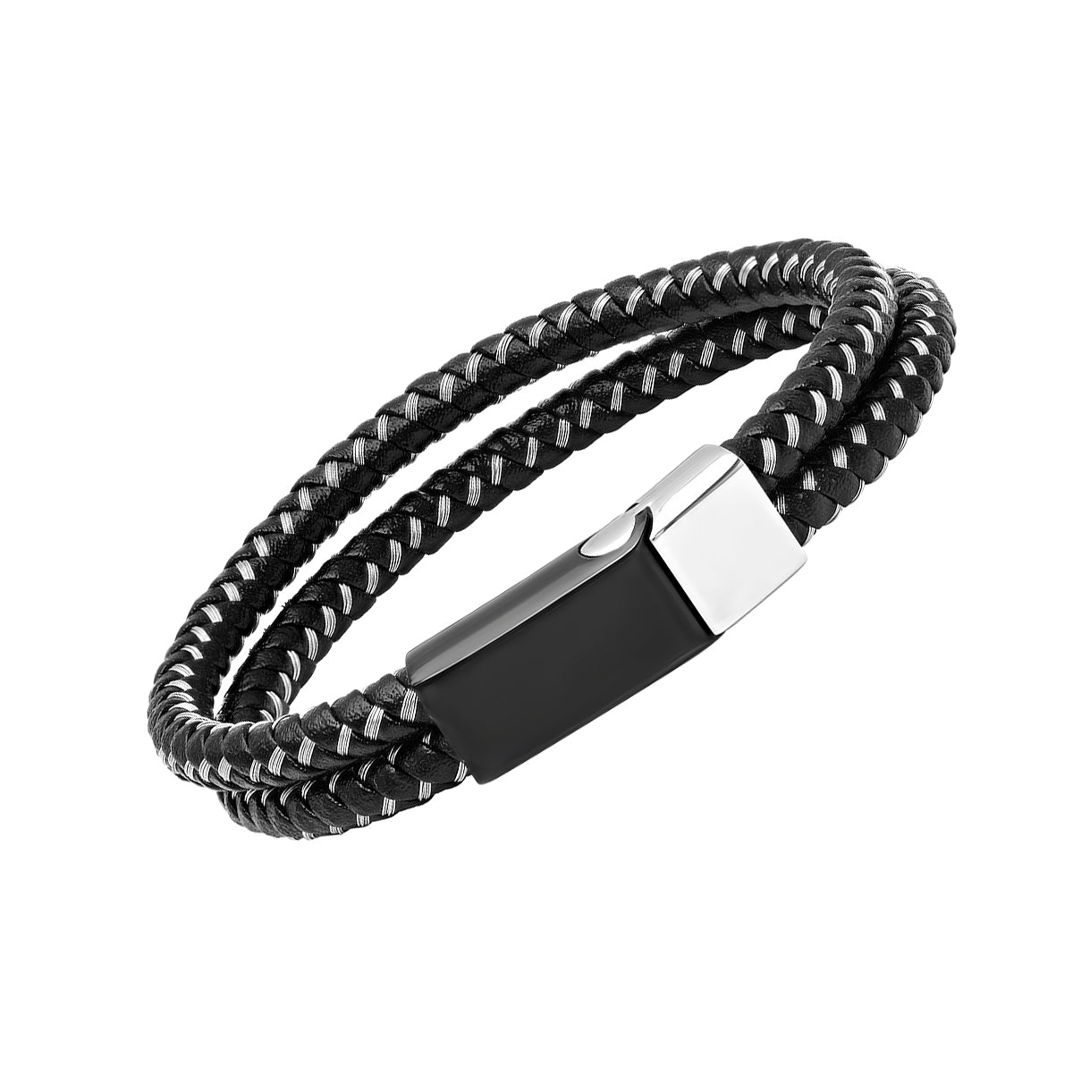 Woven Leather Bracelet with Two Tone Clasp