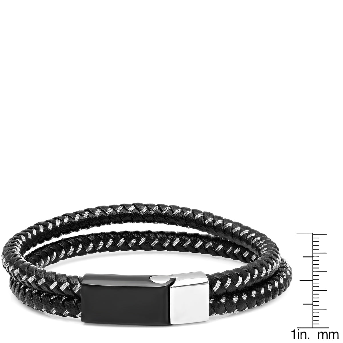 Woven Leather Bracelet with Two Tone Clasp