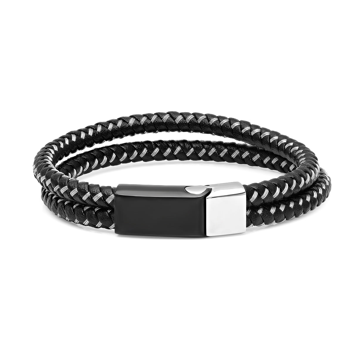 Woven Leather Bracelet with Two Tone Clasp