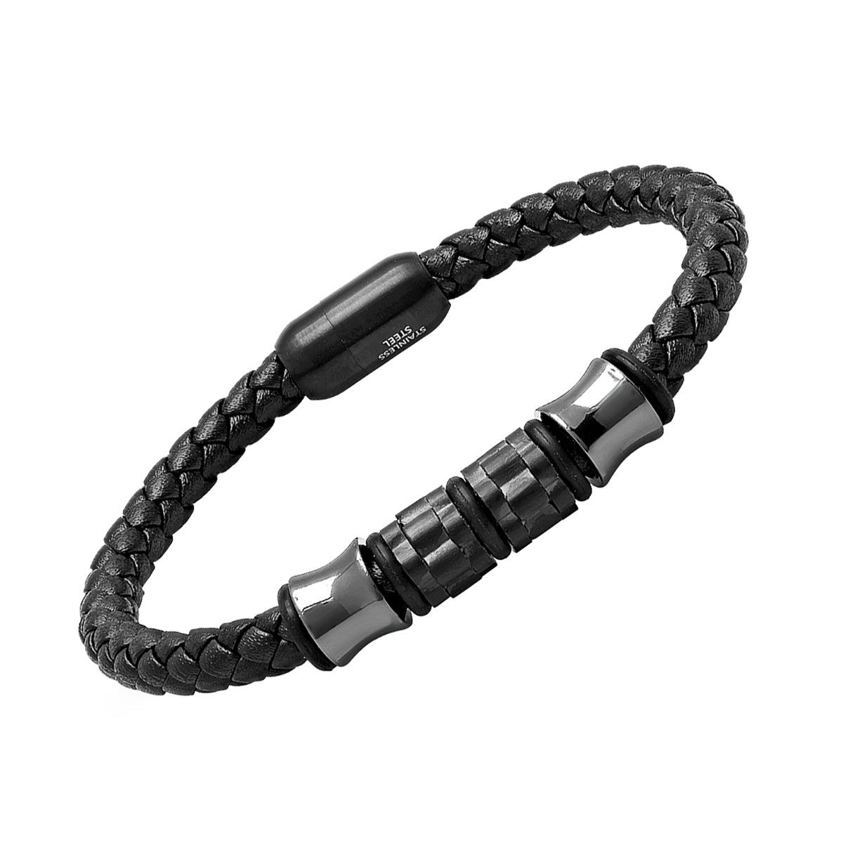 SteelTime Black Ox Leather Woven Bracelet