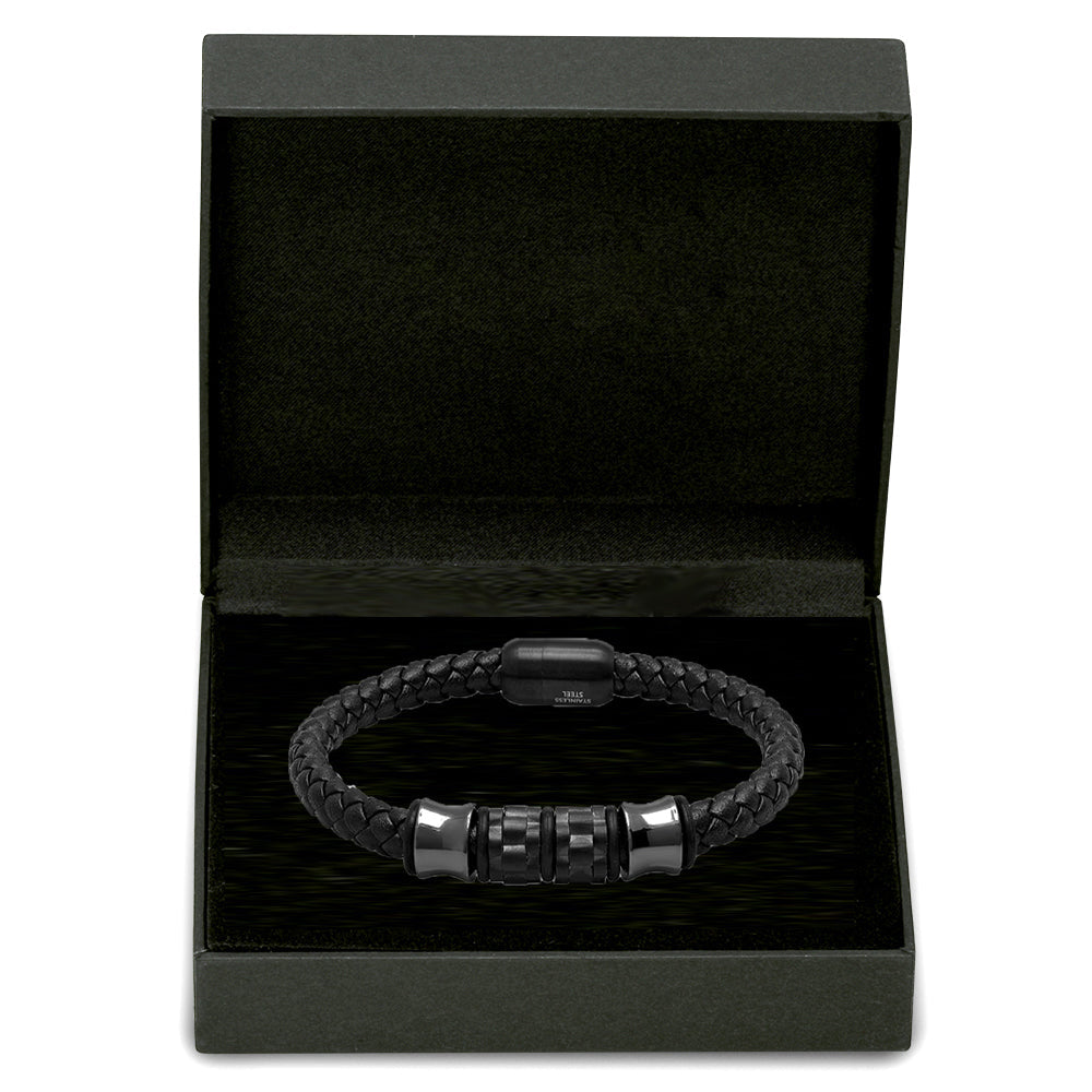 SteelTime Black Ox Leather Woven Bracelet