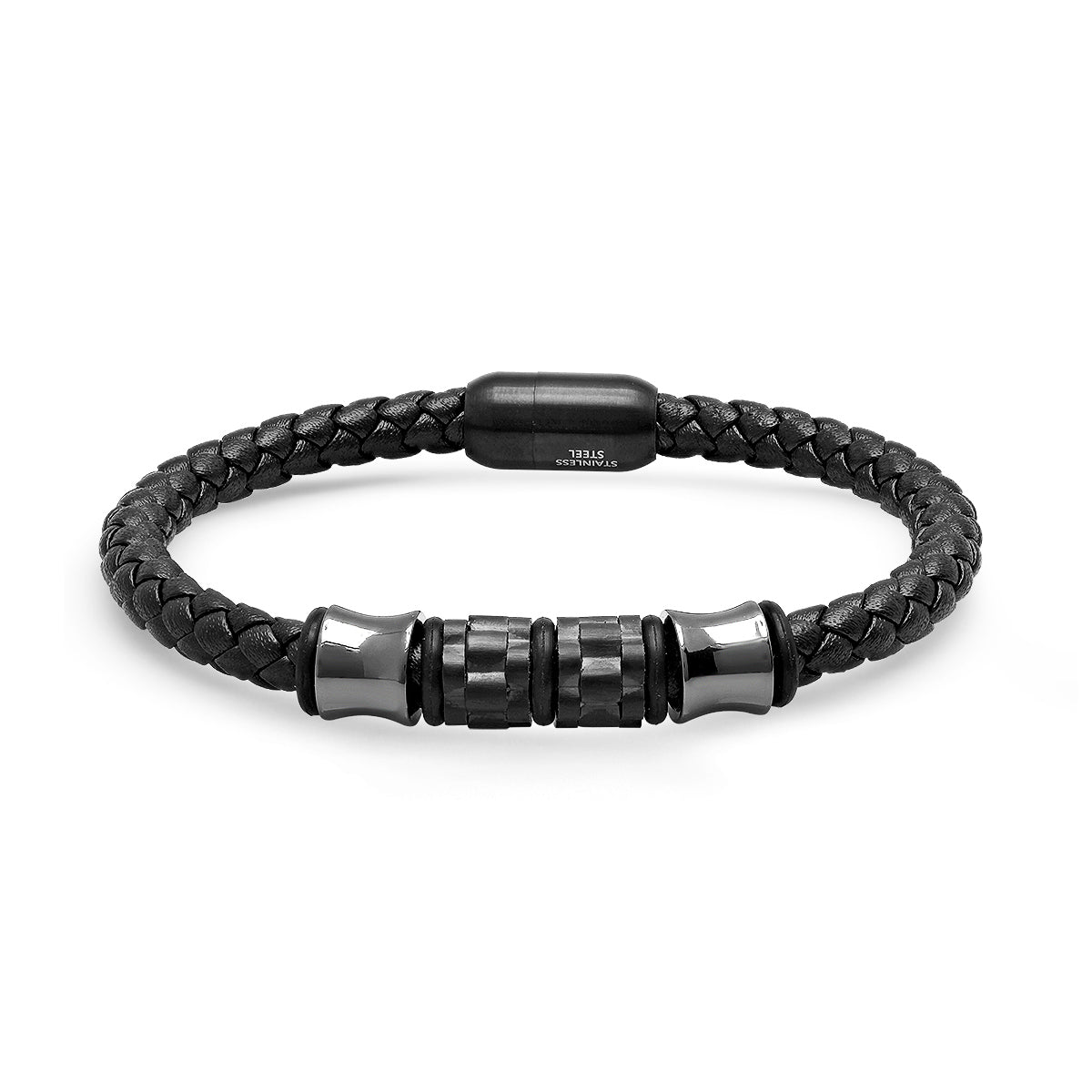 SteelTime Black Ox Leather Woven Bracelet