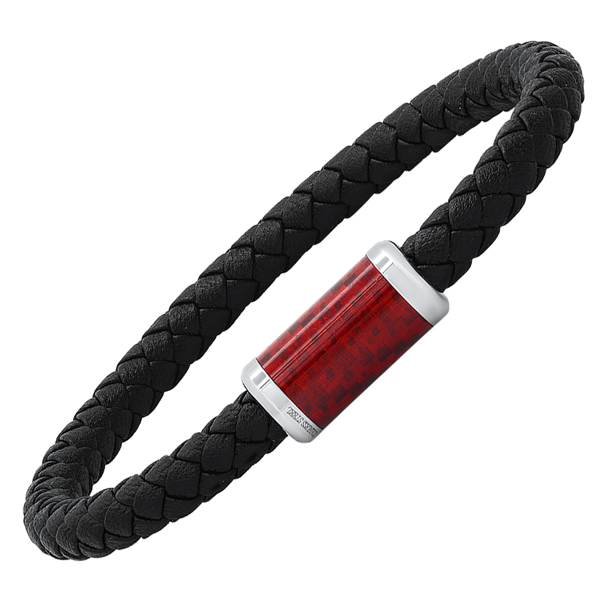 Leather Braided Bracelet with Red Carbon Fiber Magnetic Clasp