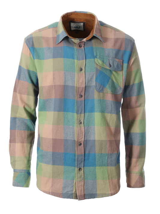 title:Gioberti Men's Brown / Lime / Khaki 100% Cotton Brushed Flannel Plaid Checkered Shirt with Corduroy Contrast;color:Brown / Lime / Khaki