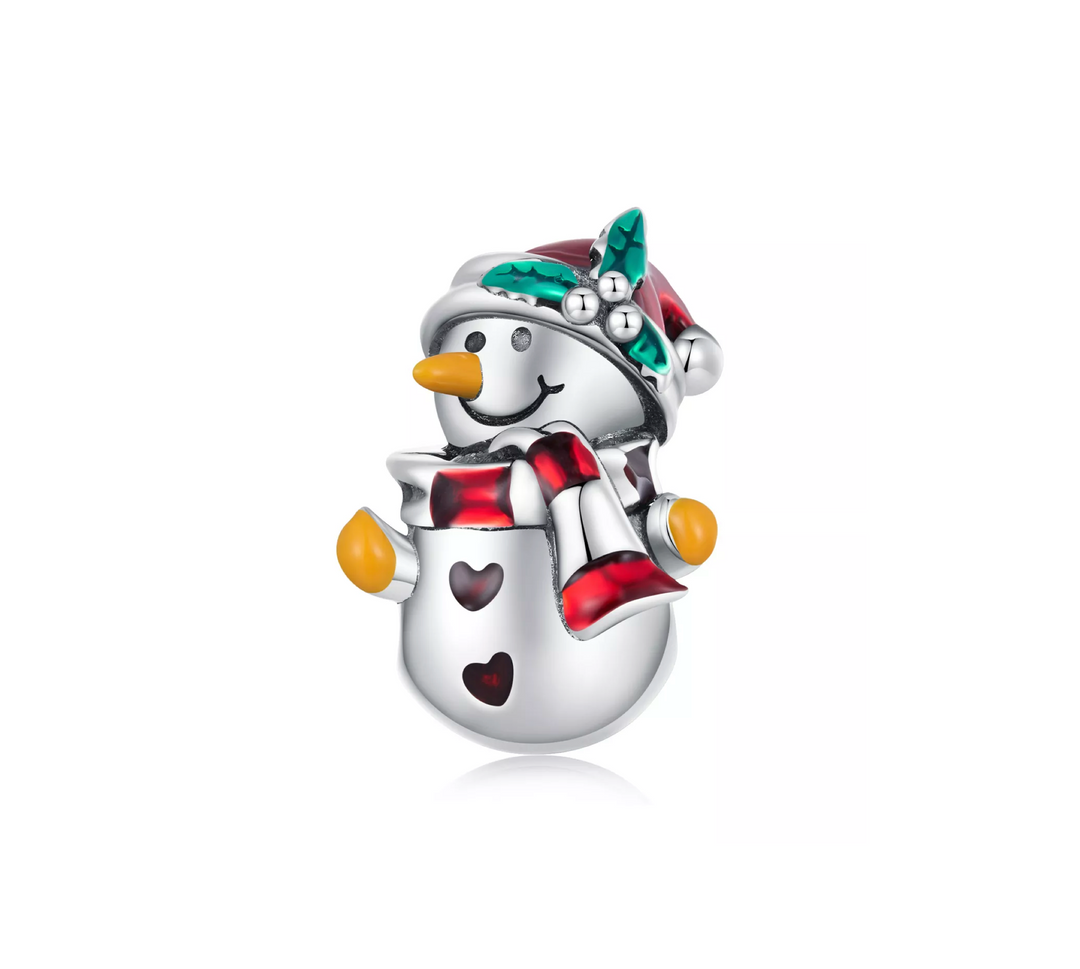 Sterling Silver Snowman with Holly Hat Charm Ruumur
