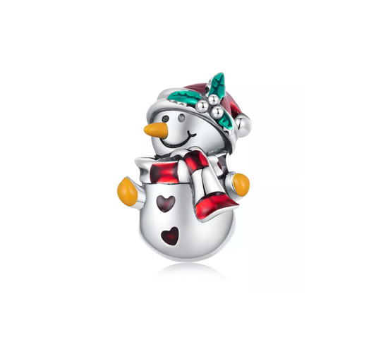 Sterling Silver Snowman with Holly Hat Charm