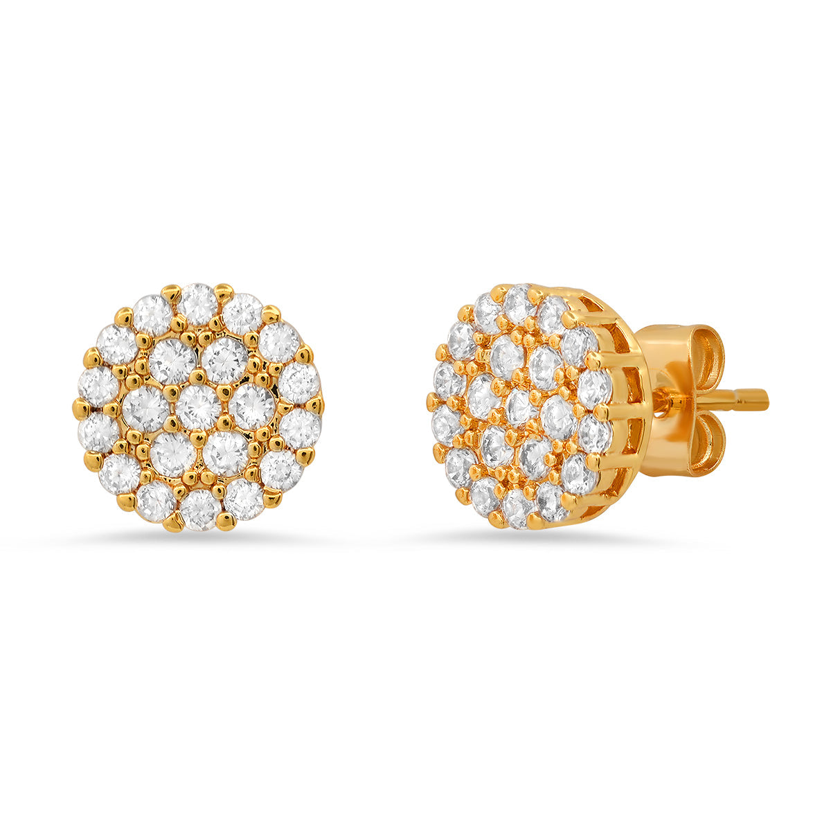 Steeltime 18K White Gold Brass Round Cluster Stud Earrings with Simulated Diamonds