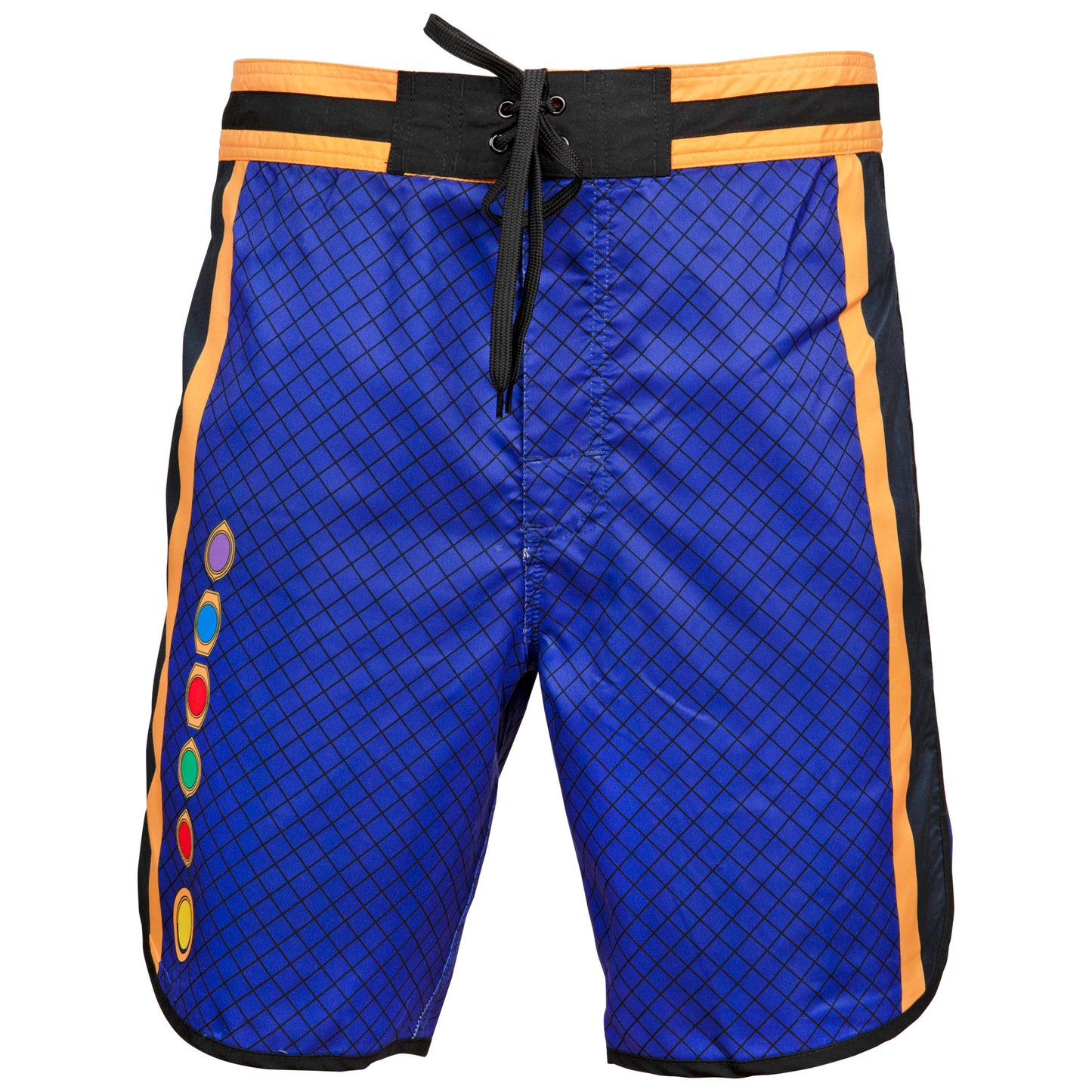 title:Avengers Thanos Infinity Stones Gauntlet Board Shorts;color:Purple