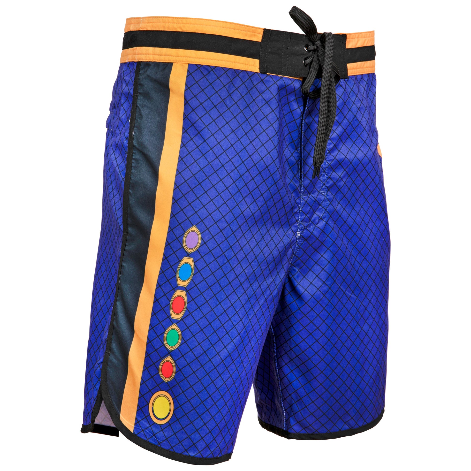 title:Avengers Thanos Infinity Stones Gauntlet Board Shorts;color:Purple