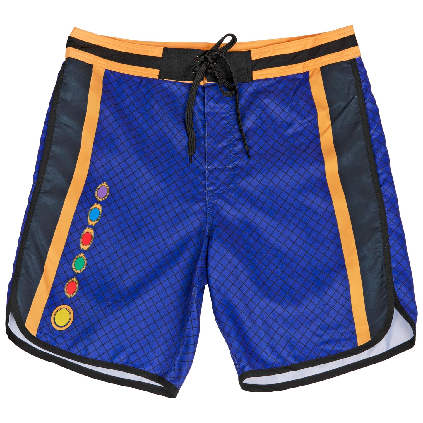 title:Avengers Thanos Infinity Stones Gauntlet Board Shorts;color:Purple