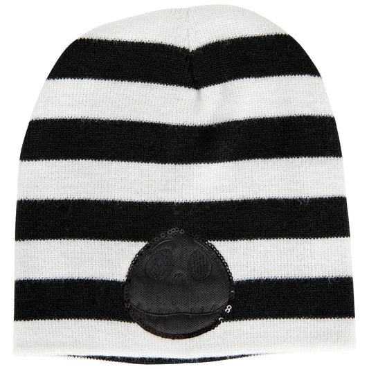 title:Disney Nightmare Before Christmas Jack Skellington White Stripe Beanie;color:White