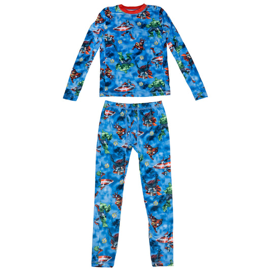 title:Marvel Avengers Heroes Action Stance All Over Youth 2-Piece Pajama Set;color:Blue