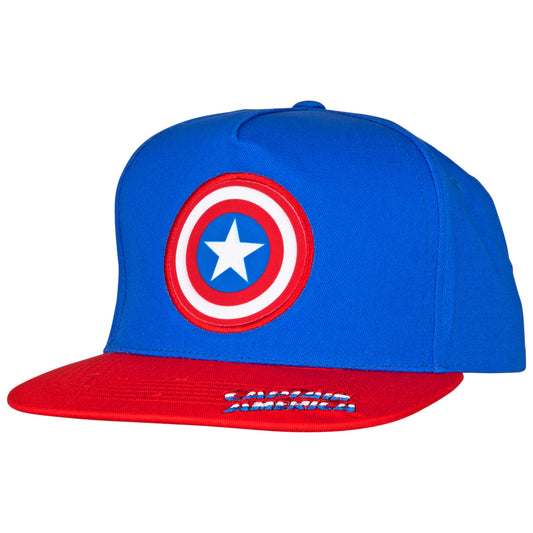 title:Captain America Classic Shield Logo With Brim Text Adjustable Snapback Hat;color:not applicable