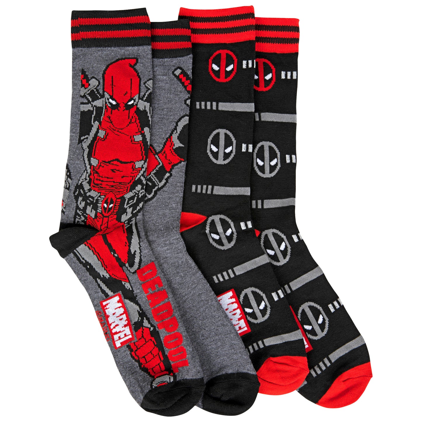 title:Deadpool Character and Repeating Faces 2-Pair Pack of Casual Crew Socks;color:Multi-Color