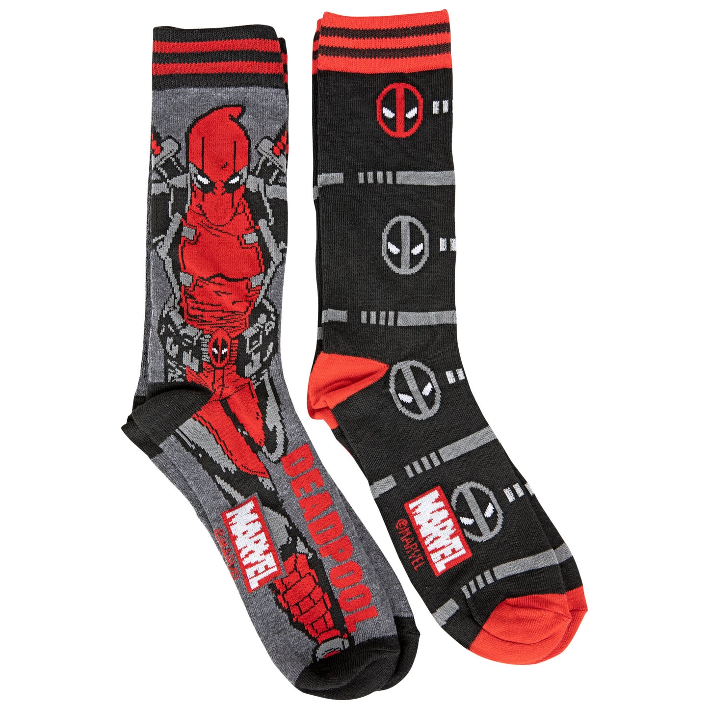 title:Deadpool Character and Repeating Faces 2-Pair Pack of Casual Crew Socks;color:Multi-Color