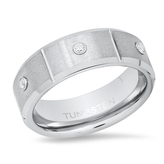 Tungsten Ring Band with Simulated Diamonds