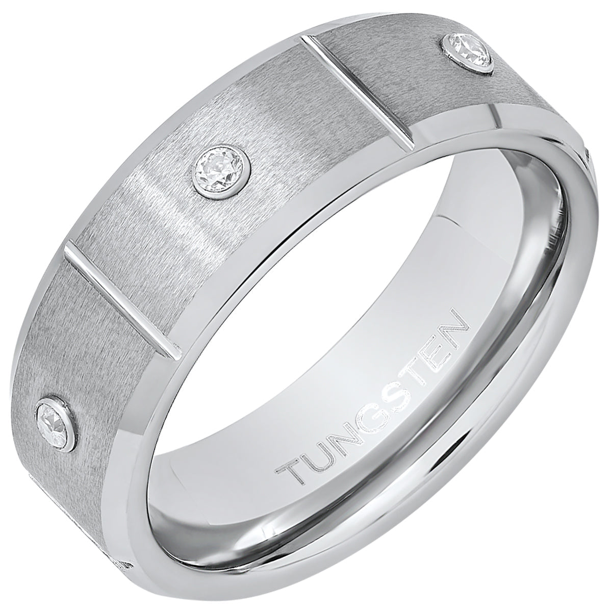 Tungsten Ring Band with Simulated Diamonds