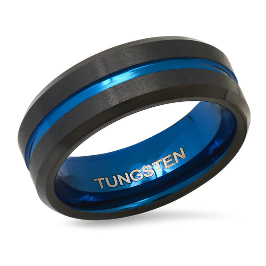 Tungsten Ring Band with Blue Ion Accents