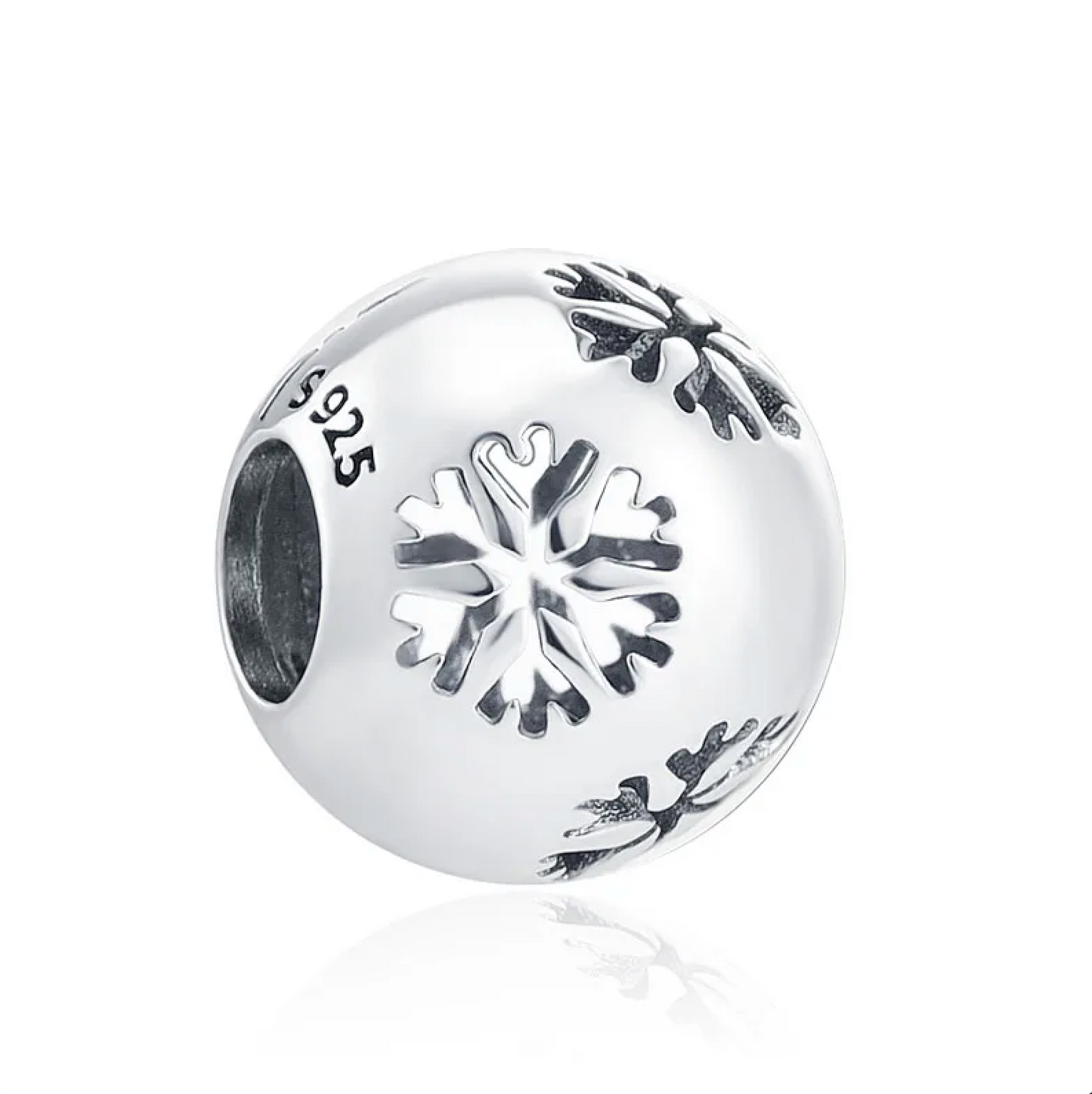 Sterling Silver Cut Out Snowflakes Round Bracelet Charm