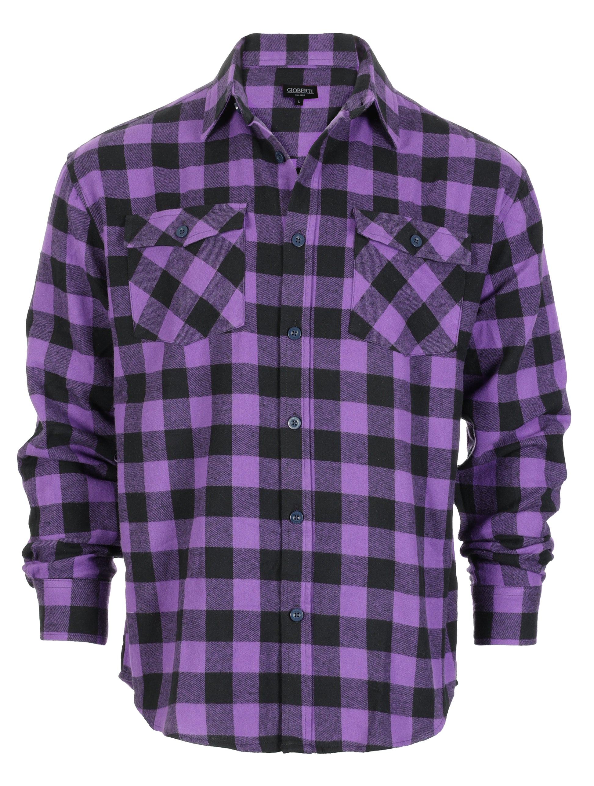 title:Gioberti Men's Purple / Black Check Plaid Checkered Brushed Flannel Shirt;color:Purple / Black Check