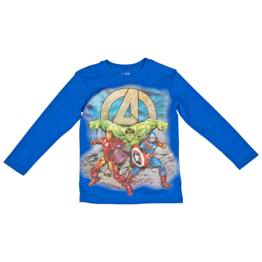 title:Marvel Comics Avengers Group Battle Stance Youth Long Sleeve;color:Blue