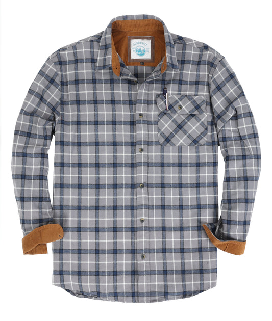 title:Gioberti Men's Gray / Blue / White Highlight 100% Cotton Brushed Flannel Plaid Checkered Shirt with Corduroy Contrast;color:Gray / Blue / White Highlight