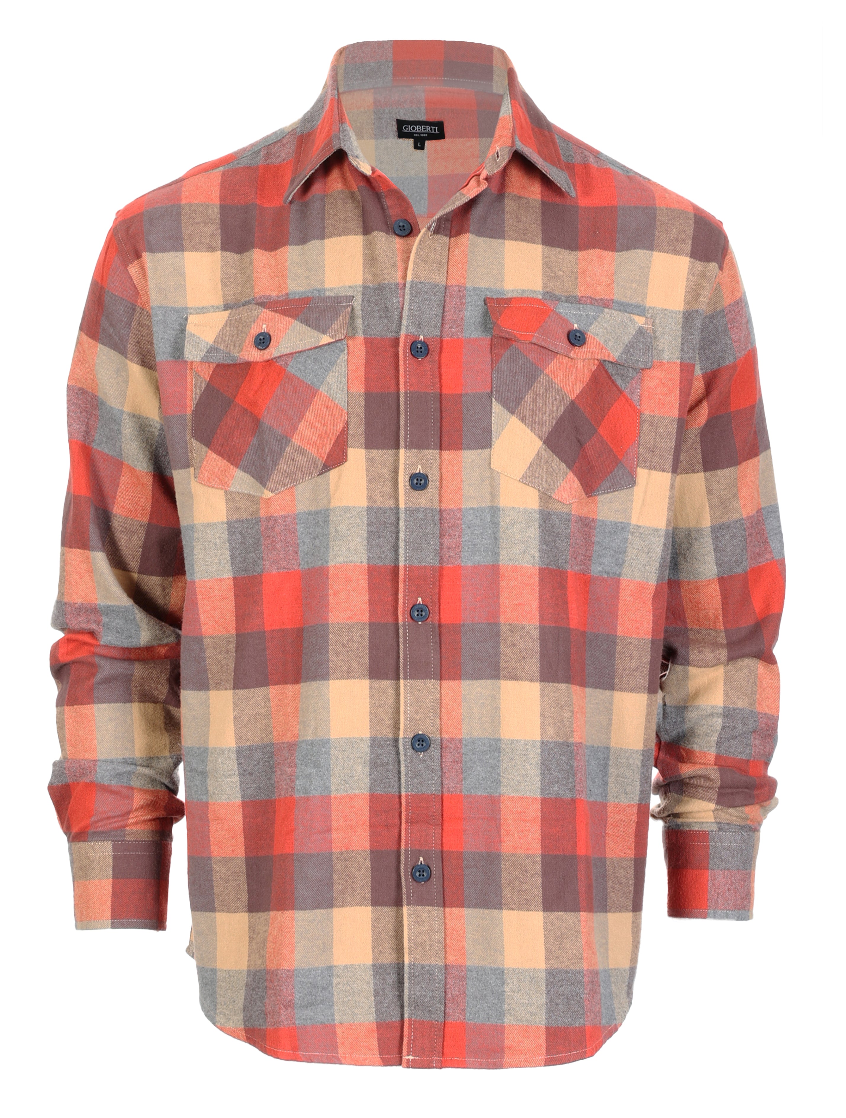 title:Gioberti Men's Orange / Gray / Khaki Plaid Checkered Brushed Flannel Shirt;color:Orange / Gray / Khaki