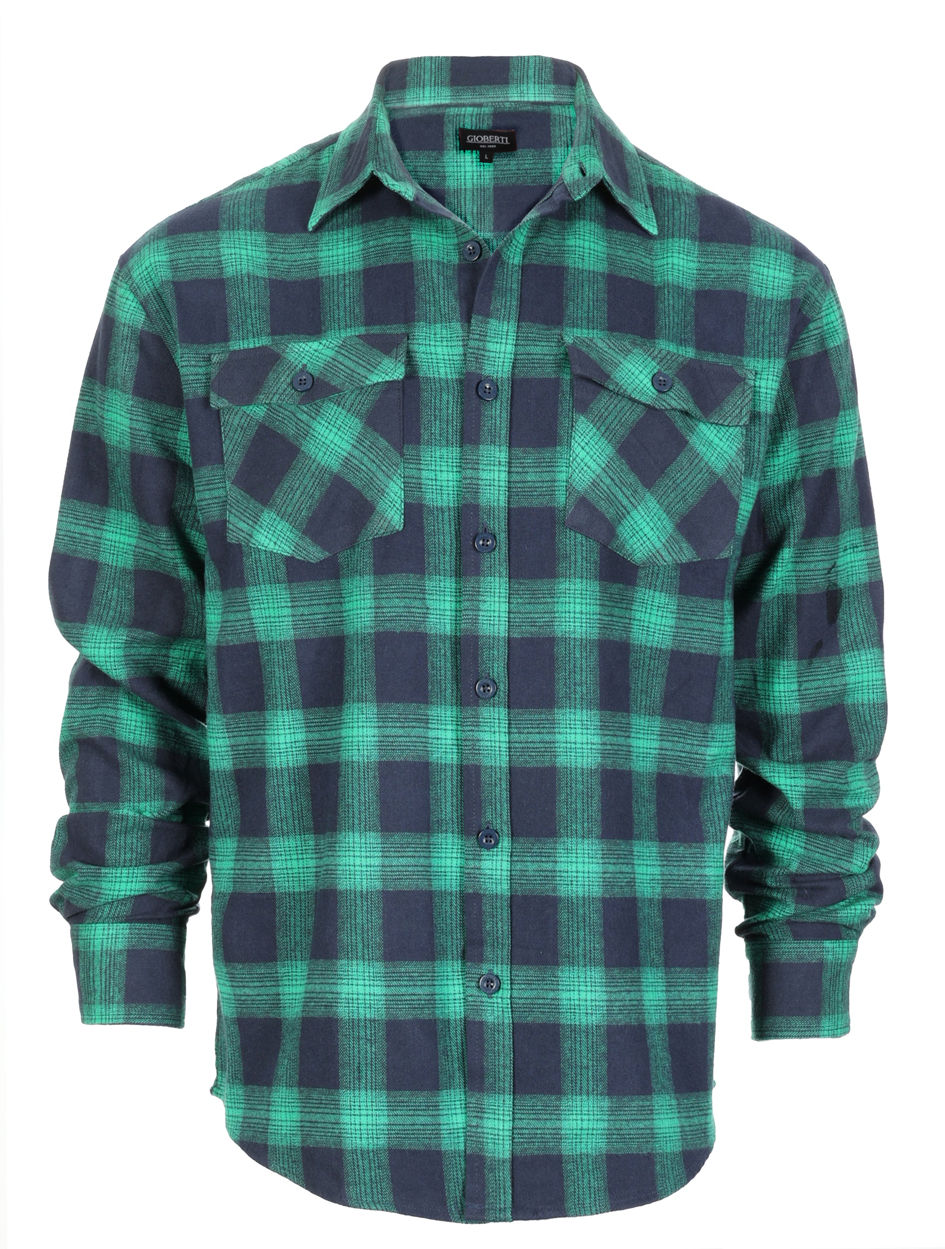 title:Gioberti Men's Green / Black Plaid Checkered Brushed Flannel Shirt;color:Green / Black