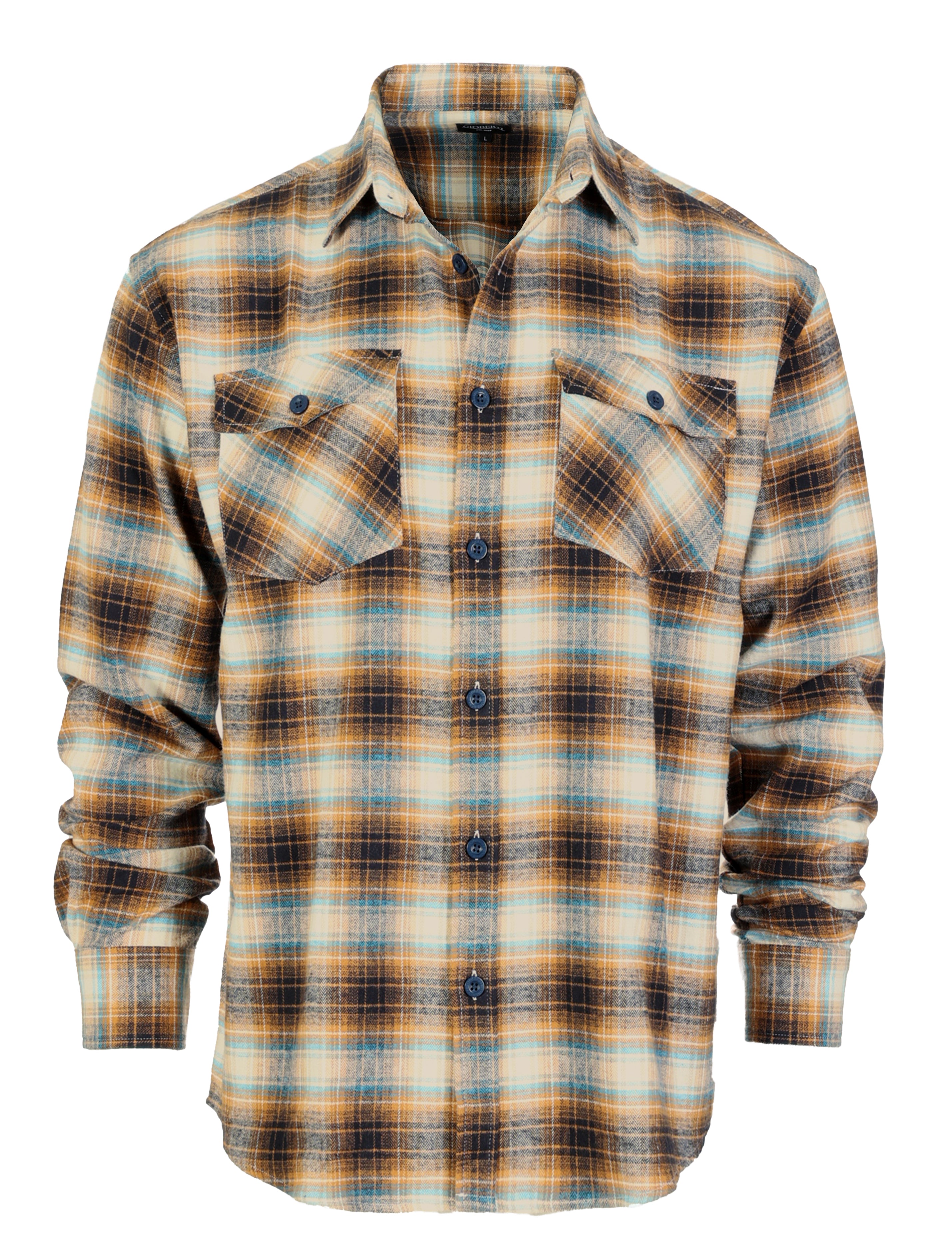 title:Gioberti Men's Copper / Beige / Cyan Plaid Checkered Brushed Flannel Shirt;color:Copper / Beige / Cyan