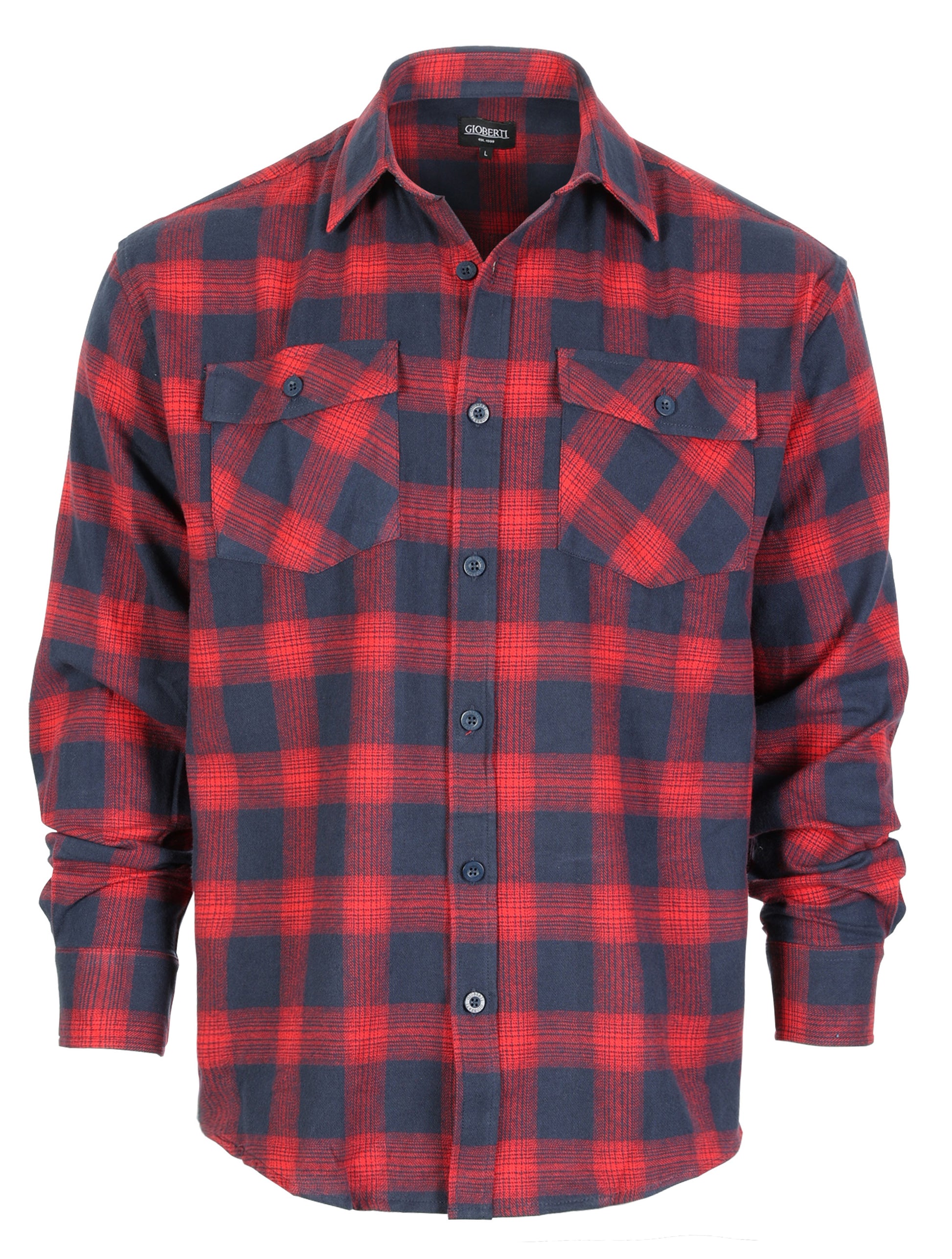 title:Gioberti Men's Red / Dark Navy Plaid Checkered Brushed Flannel Shirt;color:Red / Dark Navy