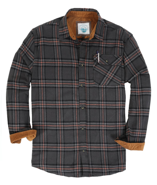 title:Gioberti Men's Charcoal / Gray / Coral Highlight 100% Cotton Brushed Flannel Plaid Checkered Shirt with Corduroy Contrast;color:Charcoal / Gray / Coral Highlight