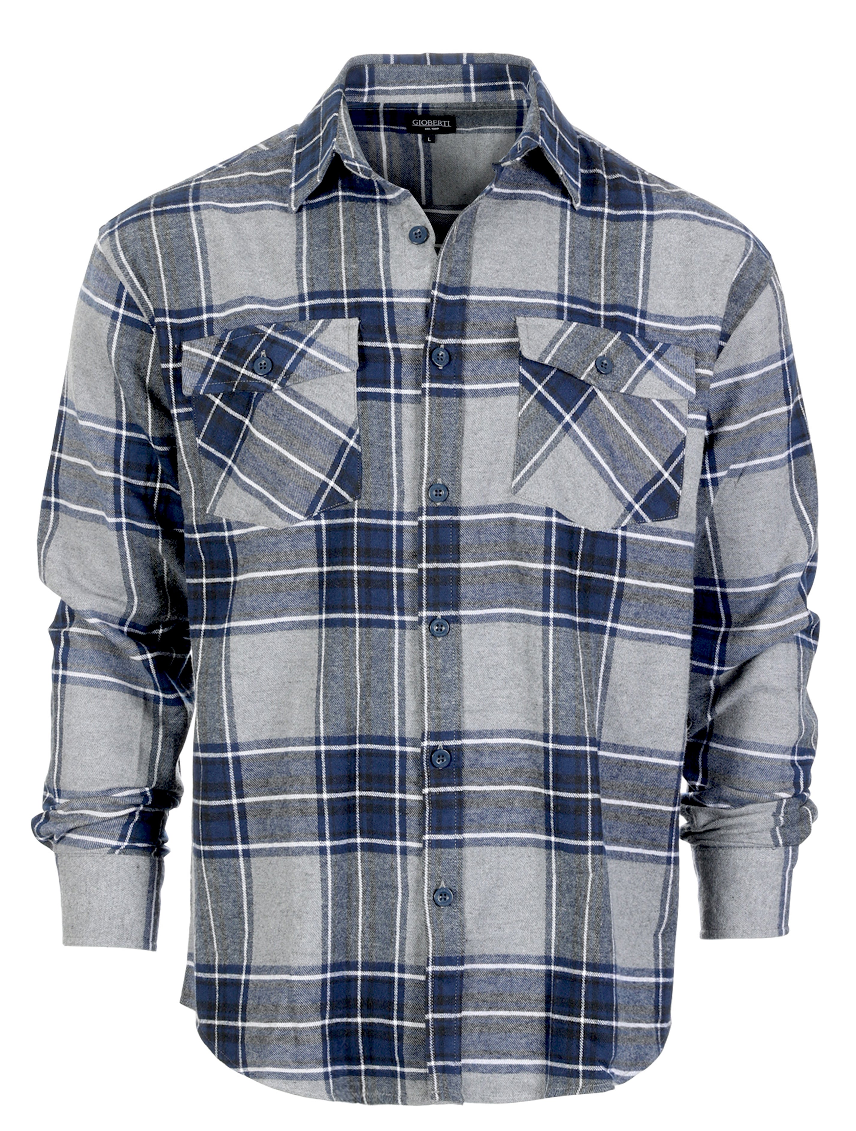 title:Gioberti Men's Gray / Navy / White Highlight Plaid Checkered Brushed Flannel Shirt;color:Gray / Navy / White Highlight