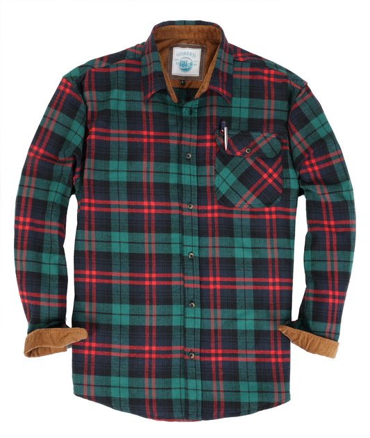 title:Gioberti Men's Green / Red 100% Cotton Brushed Flannel Plaid Checkered Shirt with Corduroy Contrast;color:Green / Red