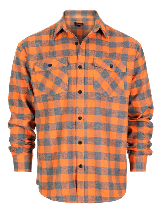 title:Gioberti Men's Orange / Gray Check Plaid Checkered Brushed Flannel Shirt;color:Orange / Gray Check