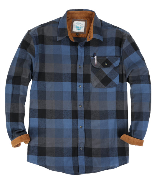 title:Gioberti Men's Blue / Gray / Black 100% Cotton Brushed Flannel Plaid Checkered Shirt with Corduroy Contrast;color:Blue / Gray / Black