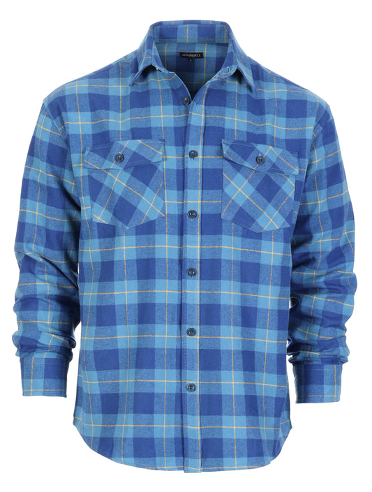 title:Gioberti Men's Blue / Cobalt / Yellow Highlight Plaid Checkered Brushed Flannel Shirt;color:Blue / Cobalt / Yellow Highlight