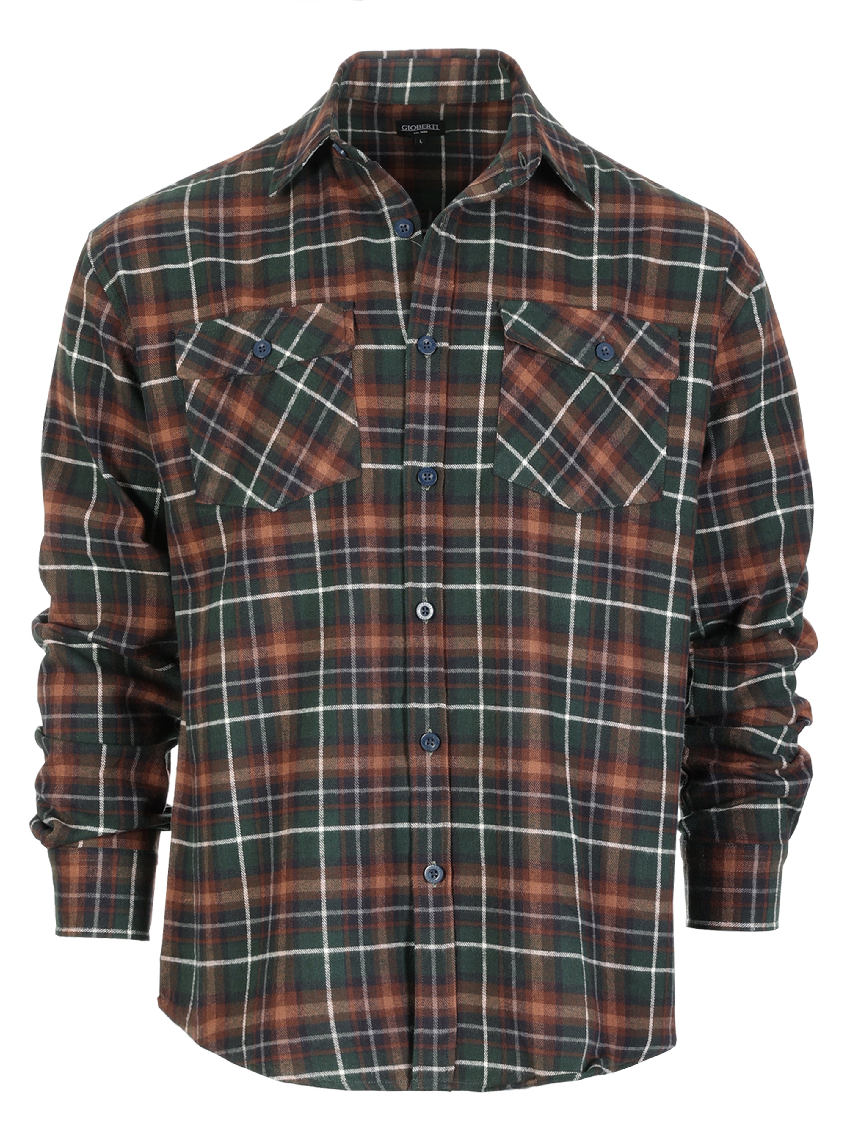 title:Gioberti Men's Green / Black / Ivory Highlight Plaid Checkered Brushed Flannel Shirt;color:Green / Black / Ivory Highlight