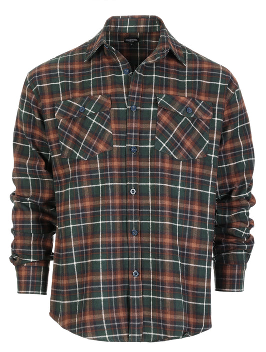 title:Gioberti Men's Green / Black / Ivory Highlight Plaid Checkered Brushed Flannel Shirt;color:Green / Black / Ivory Highlight