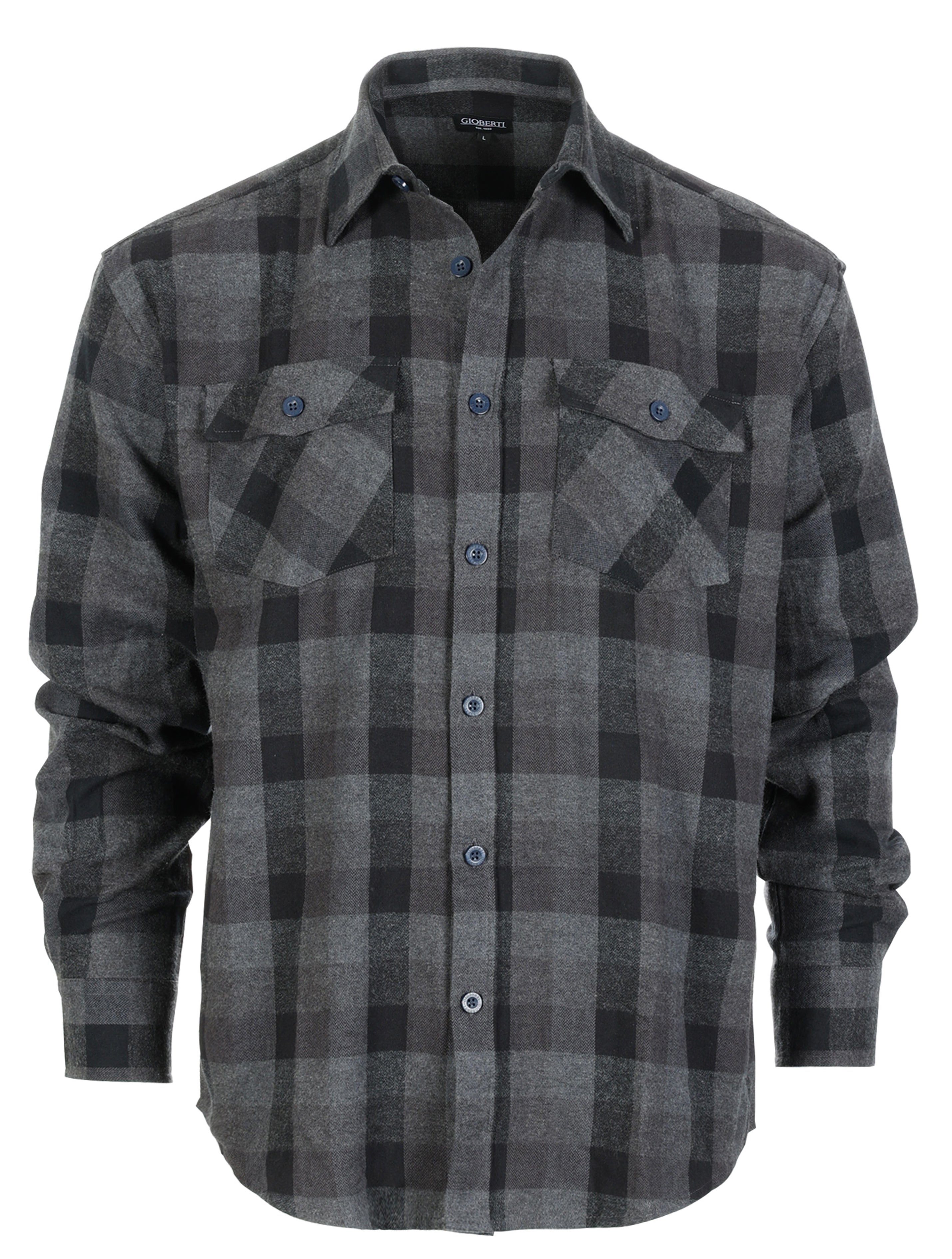 title:Gioberti Men's Charcoal / Black / Gray Plaid Checkered Brushed Flannel Shirt;color:Charcoal / Black / Gray