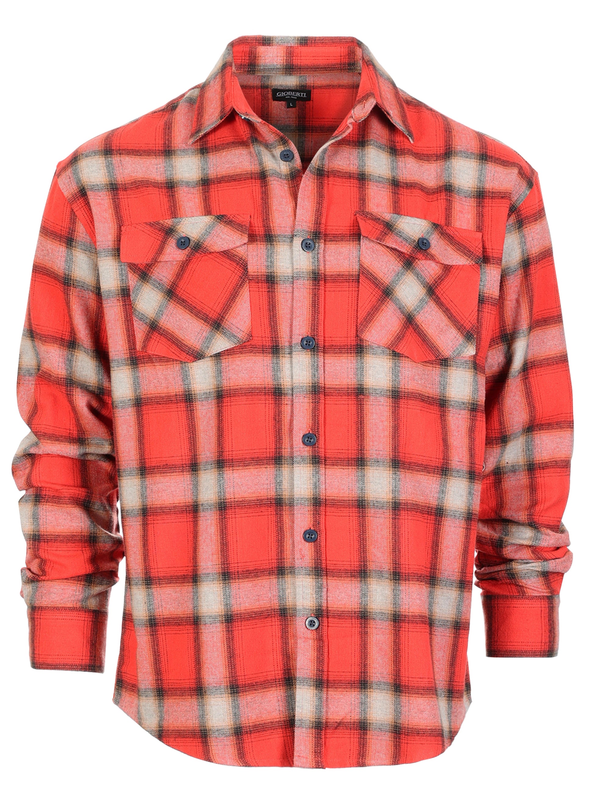 title:Gioberti Men's Red / Black / Orange Plaid Checkered Brushed Flannel Shirt;color:Red / Black / Orange