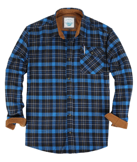 title:Gioberti Men's Royal Blue / Midnight / Yellow White Highlight 100% Cotton Brushed Flannel Plaid Checkered Shirt with Corduroy Contrast;color:Royal Blue / Midnight / Yellow White Highlight